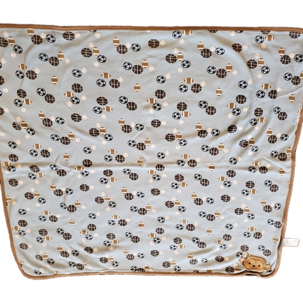 Carters Child of Mine Blue All Star Monkey Sports Balls Baby Receiving Blanket